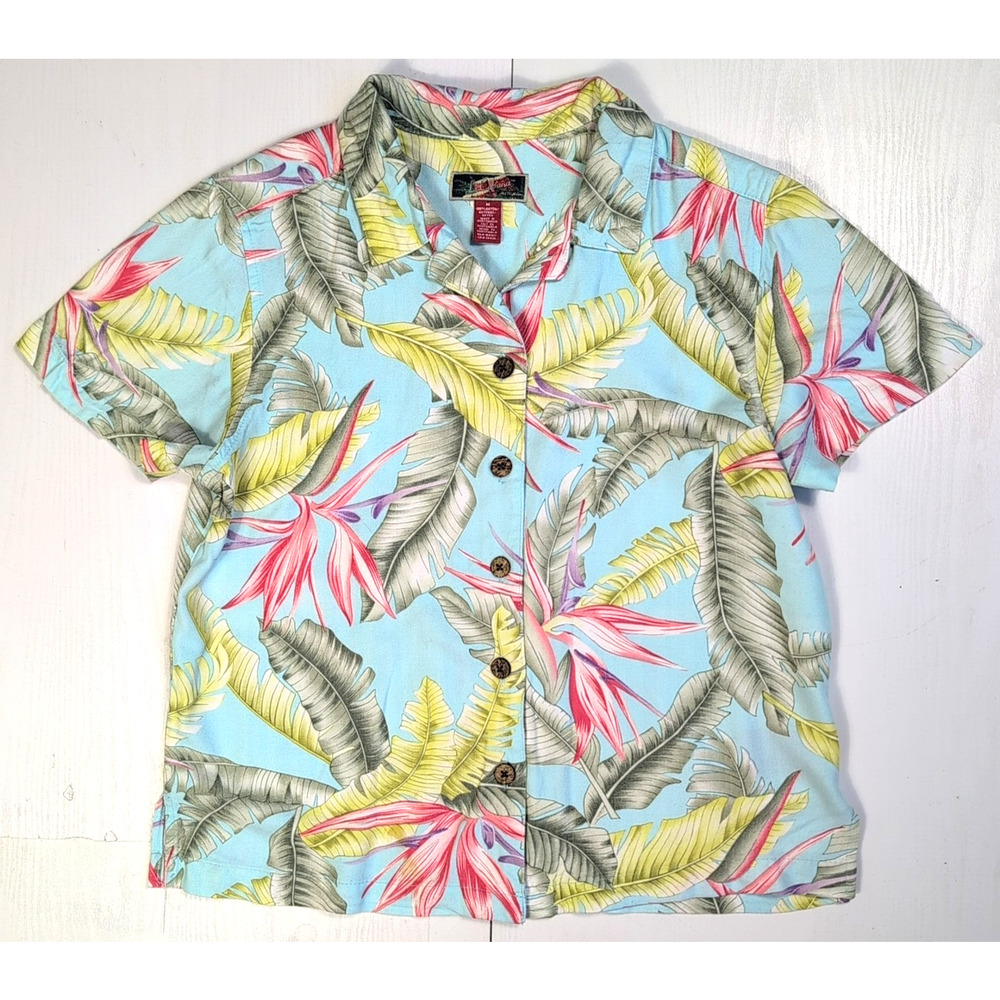 La Cabana Hawaiian Shirt Men’s M Blue Floral Rayon Button Down Tropical